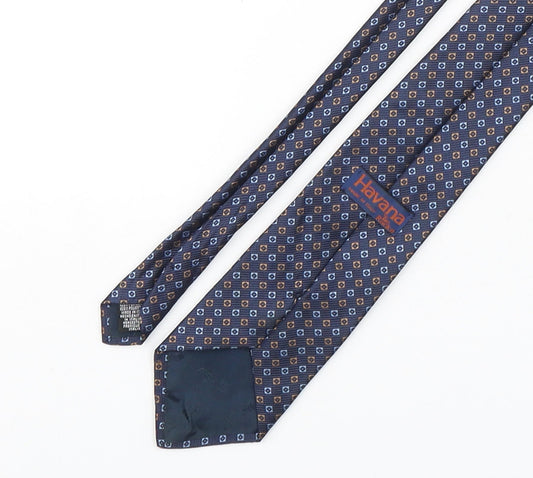 Havana  Mens Blue Geometric Polyester Pointed Tie One Size