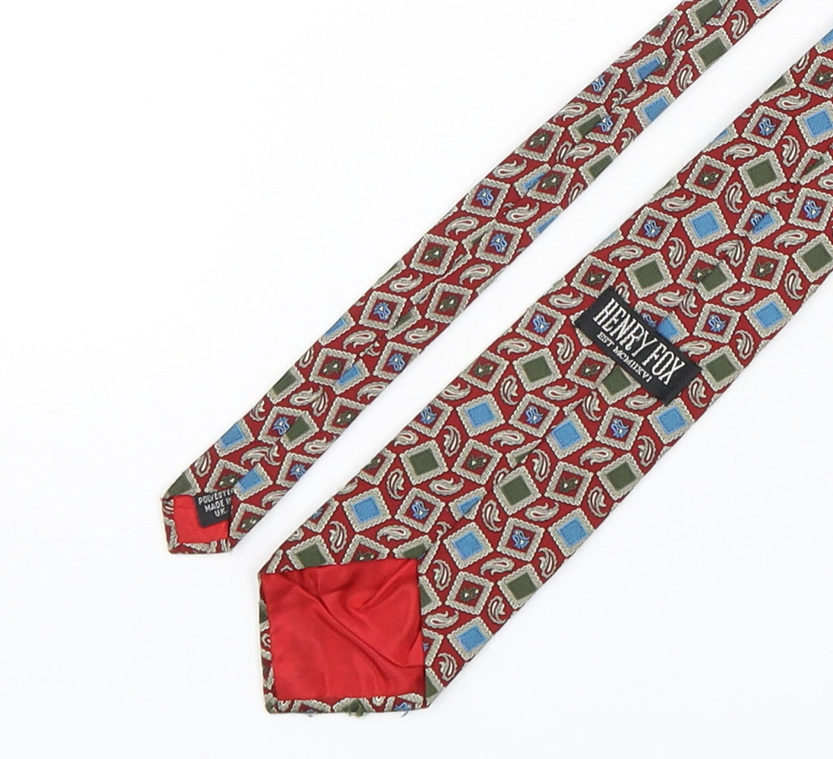 Back view of Henry Fox men’s multicoloured paisley polyester pointed tie one size