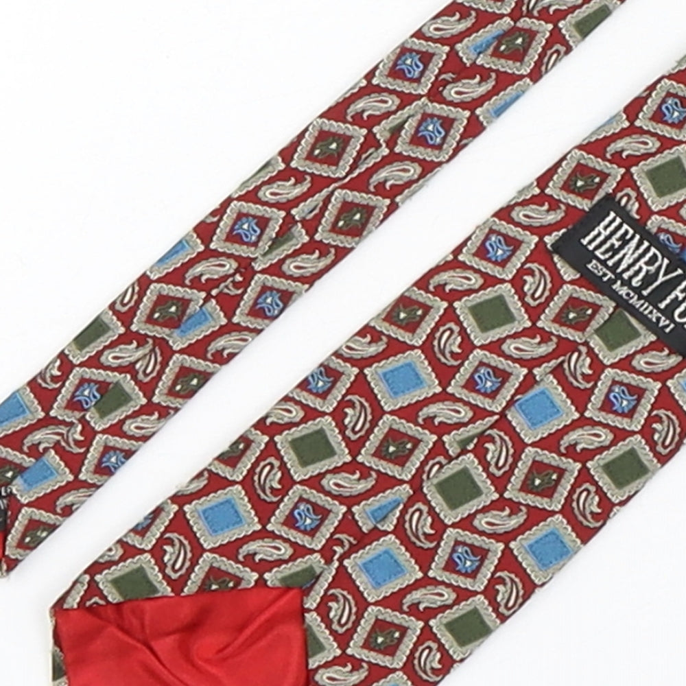 Brand and care label for Henry Fox men’s multicoloured paisley polyester pointed tie one size