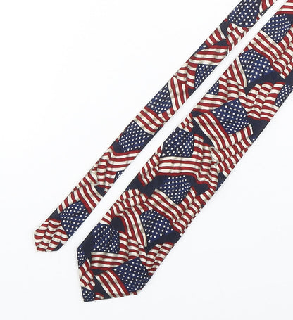 Additional front view of America men’s multicoloured striped polyester pointed tie one size