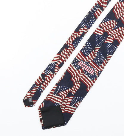 Back view of America men’s multicoloured striped polyester pointed tie one size