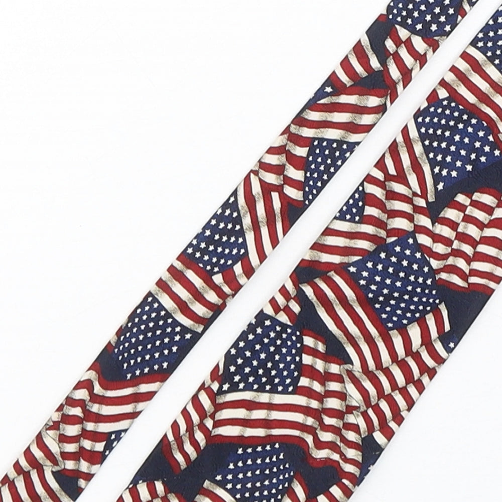 Close-up detail of America men’s multicoloured striped polyester pointed tie one size