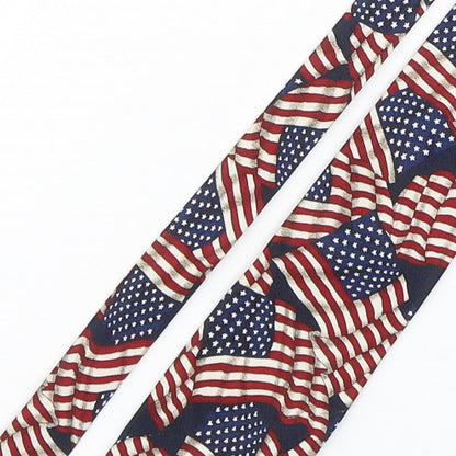 Close-up detail of America men’s multicoloured striped polyester pointed tie one size