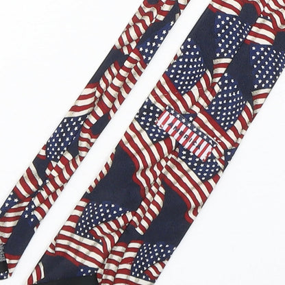 Brand and care label for America men’s multicoloured striped polyester pointed tie one size