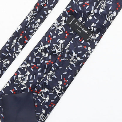 The Tie Studio  Mens Multicoloured Geometric Polyester Pointed Tie One Size - Skeleton print