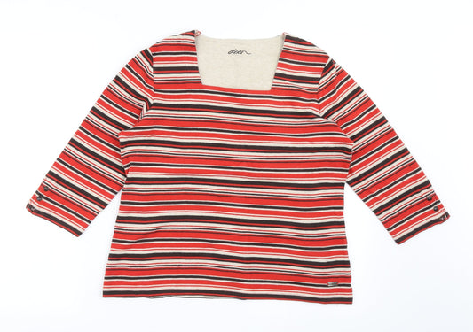 DASH Womens Red Striped Cotton Basic T-Shirt Size 12 Square Neck