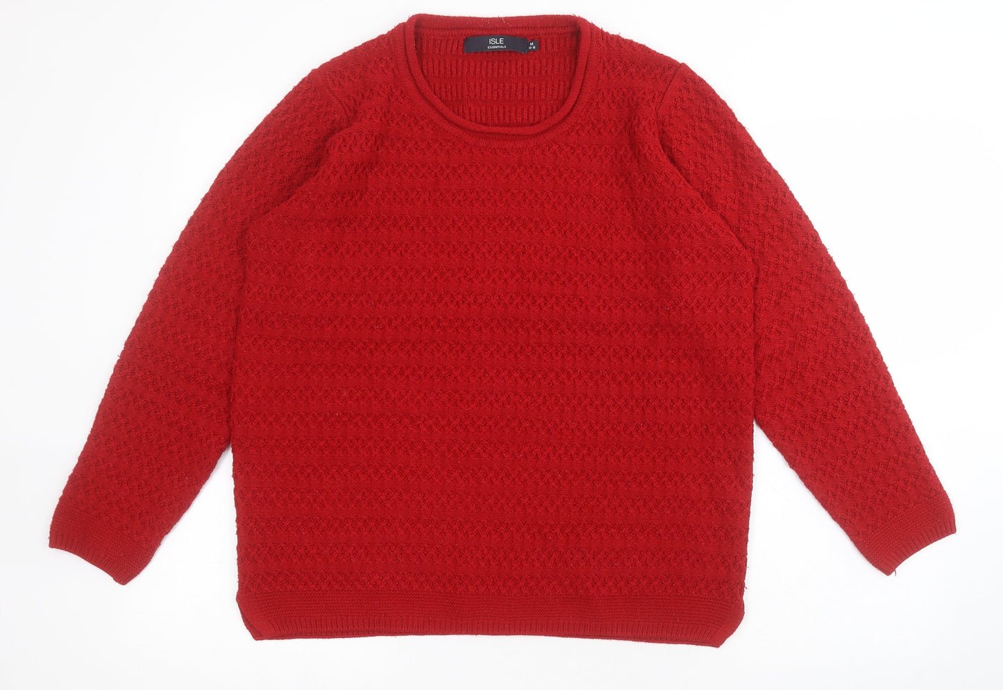 Isle Essentials Womens Red Round Neck  Acrylic Pullover Jumper Size M