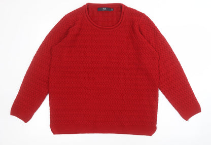 Isle Essentials Womens Red Round Neck  Acrylic Pullover Jumper Size M