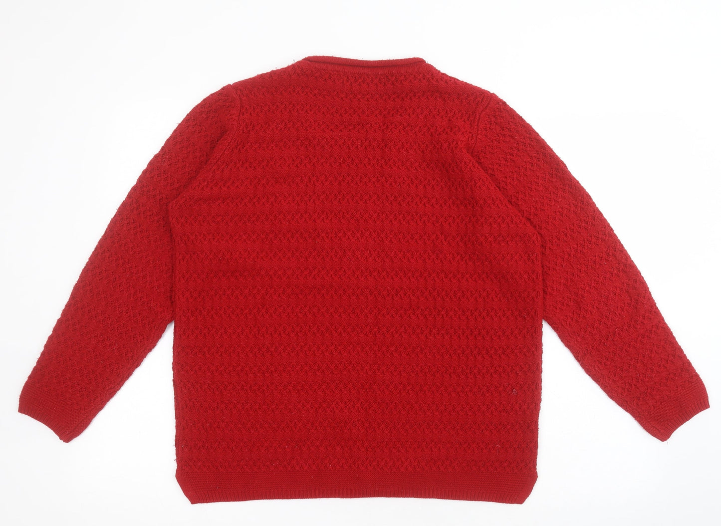 Isle Essentials Womens Red Round Neck  Acrylic Pullover Jumper Size M