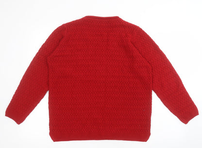 Isle Essentials Womens Red Round Neck  Acrylic Pullover Jumper Size M