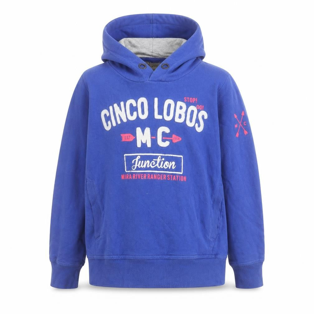 Front view of H&M boys’ blue cotton pullover hoodie, size 9-10, years - cinco lobos junction