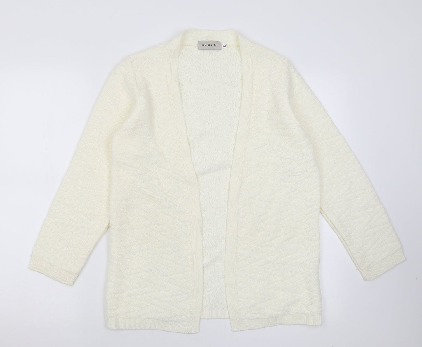 BASSINI Womens White V-Neck  Acrylic Cardigan Jumper Size S