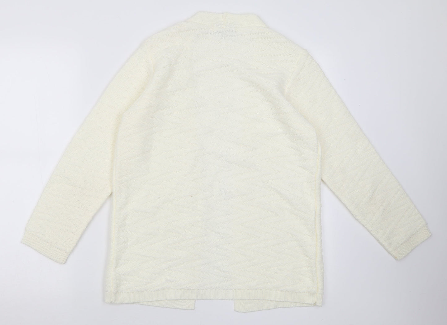 BASSINI Womens White V-Neck  Acrylic Cardigan Jumper Size S
