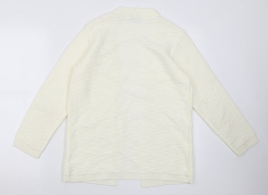 BASSINI Womens White V-Neck  Acrylic Cardigan Jumper Size S