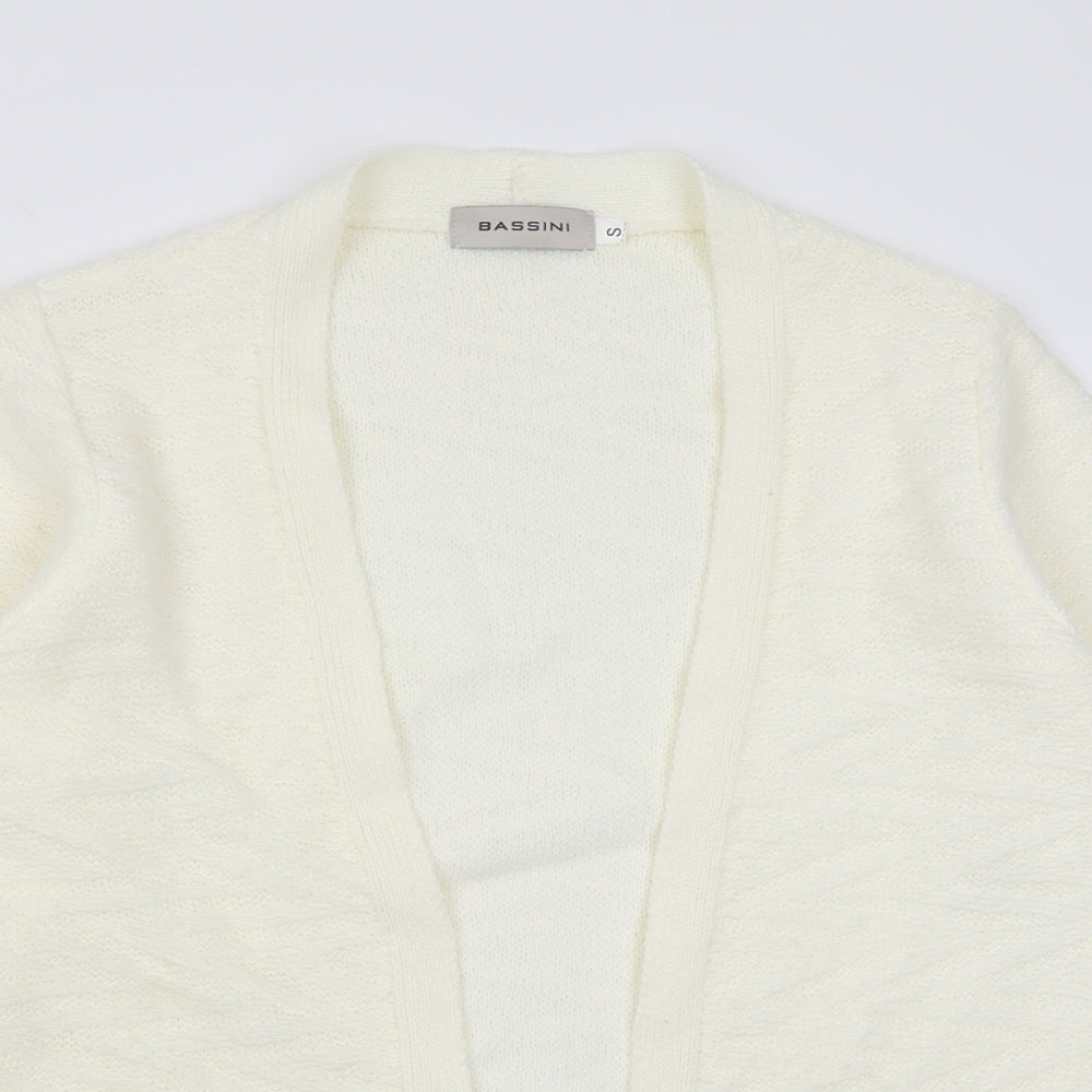 BASSINI Womens White V-Neck  Acrylic Cardigan Jumper Size S
