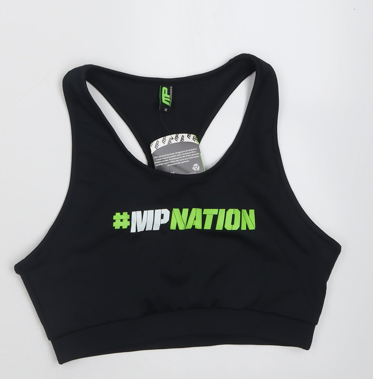 Additional front view of MusclePharm women’s black polyester cropped tank, size M, scoop neck pullover