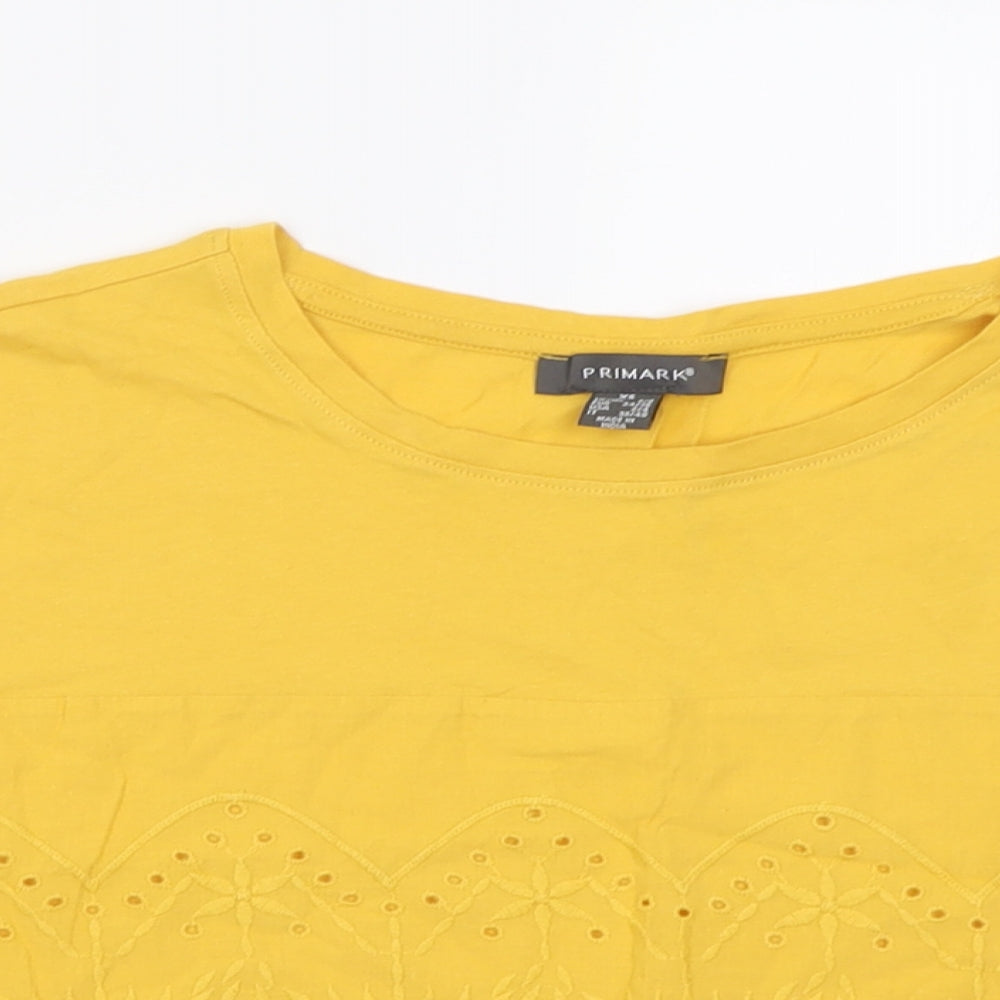 Primark Womens Yellow Floral Cotton Cropped T-Shirt Size XS Crew Neck