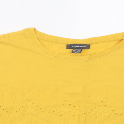 Primark Womens Yellow Floral Cotton Cropped T-Shirt Size XS Crew Neck