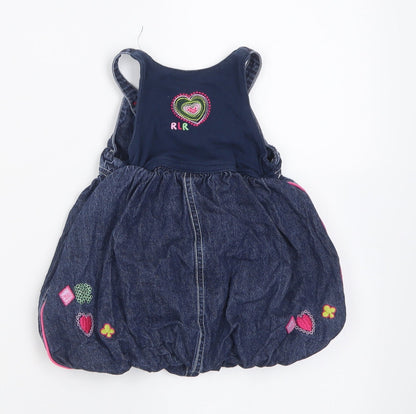 Debenhams Girls Blue Geometric Cotton A-Line  Size 6-9 Months  Square Neck Button