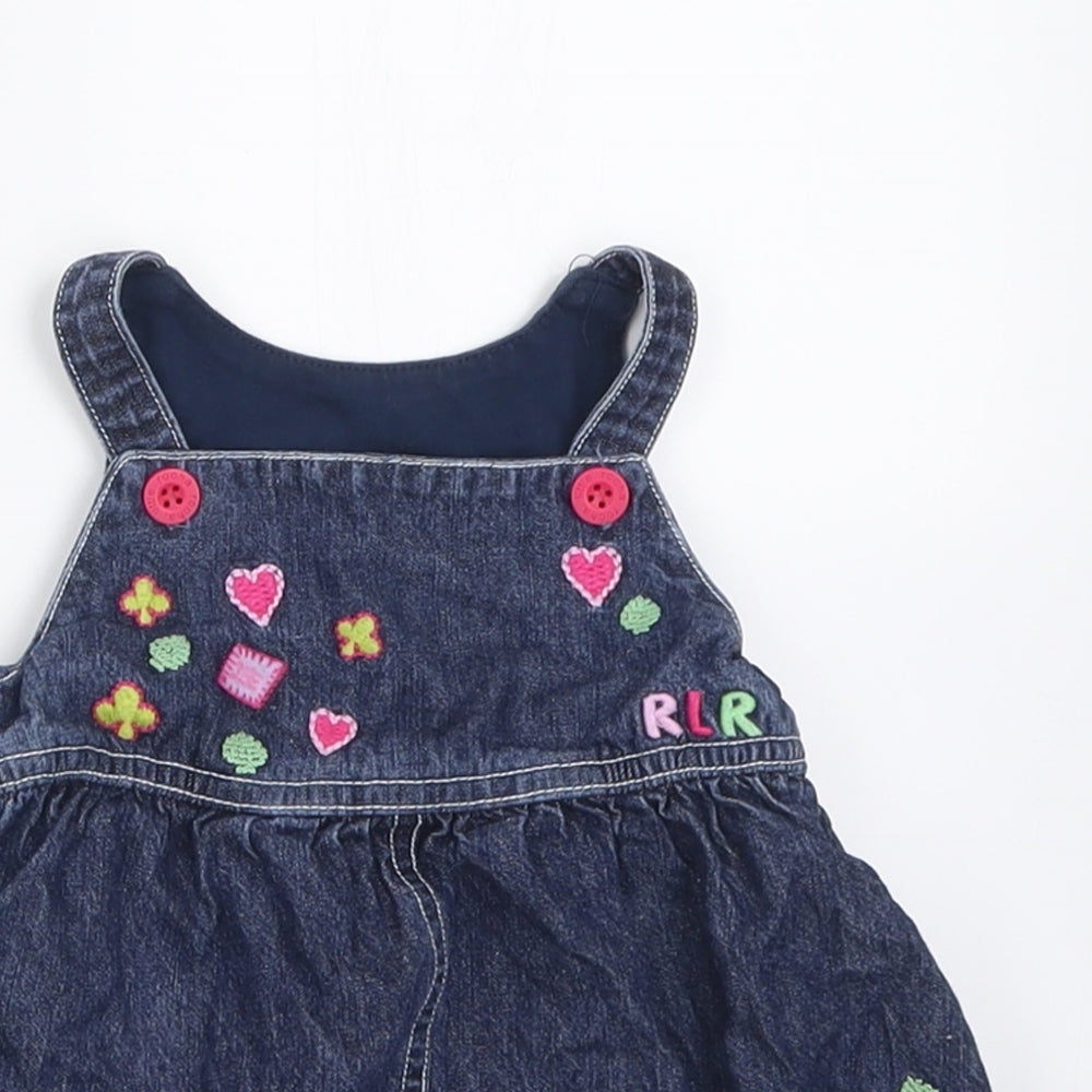 Debenhams Girls Blue Geometric Cotton A-Line  Size 6-9 Months  Square Neck Button