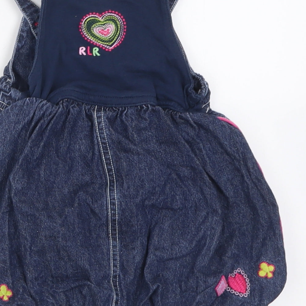 Debenhams Girls Blue Geometric Cotton A-Line  Size 6-9 Months  Square Neck Button
