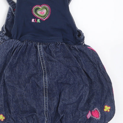 Debenhams Girls Blue Geometric Cotton A-Line  Size 6-9 Months  Square Neck Button