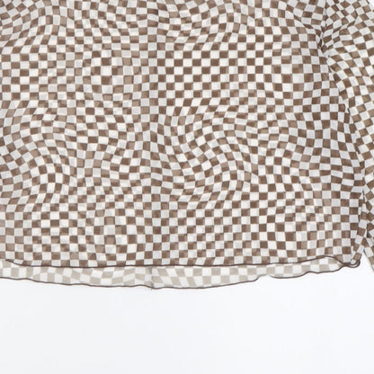 Primark Womens Brown Check Polyester Cropped T-Shirt Size L Crew Neck