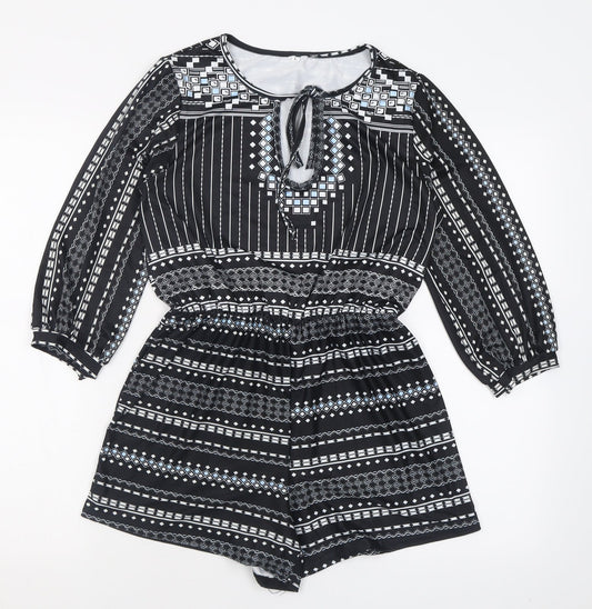Womens UK Size L Preworn One-Piece Black Playsuit