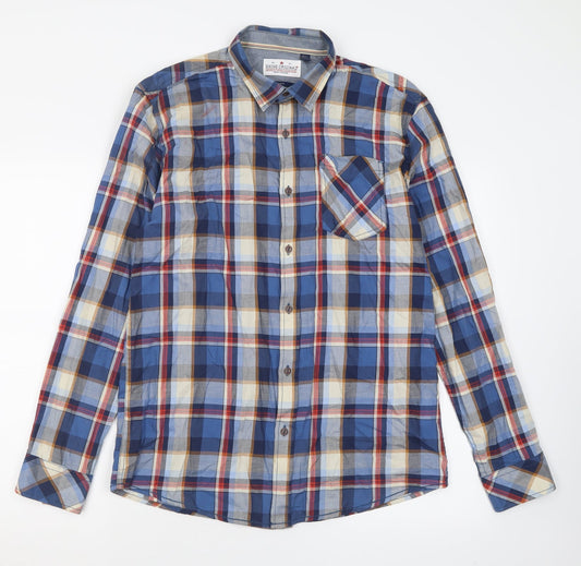 Shine Original Mens Blue Check Cotton  Button-Up Size L Collared Button