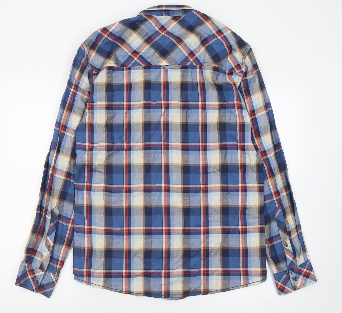 Shine Original Mens Blue Check Cotton  Button-Up Size L Collared Button