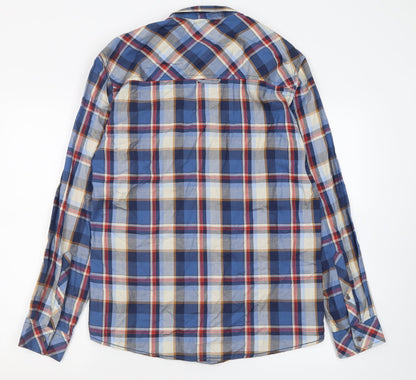 Shine Original Mens Blue Check Cotton  Button-Up Size L Collared Button