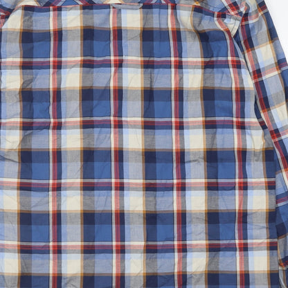 Shine Original Mens Blue Check Cotton  Button-Up Size L Collared Button