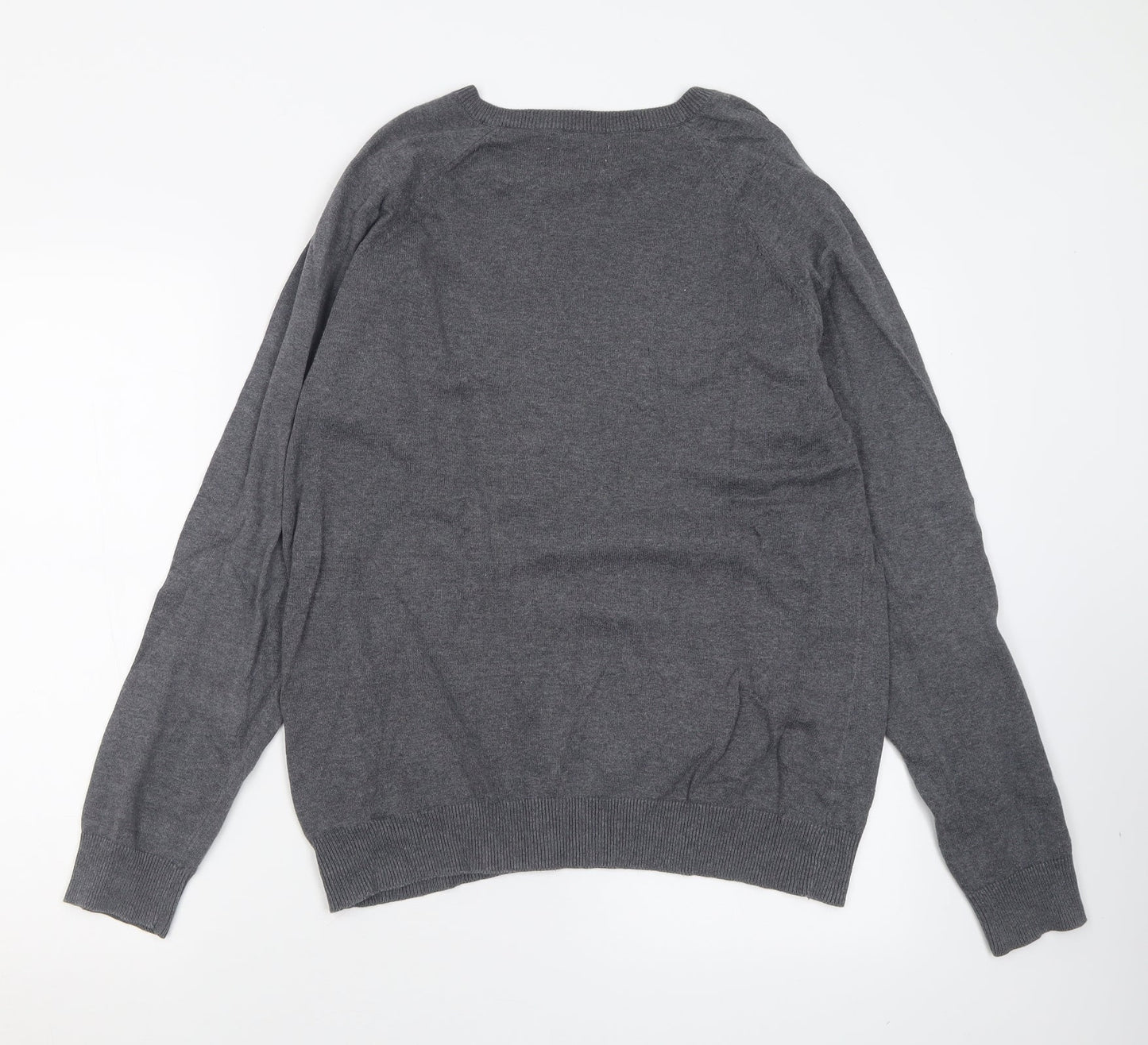 New Look Mens Grey V-Neck  Cotton Pullover Jumper Size L