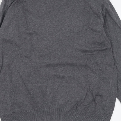 New Look Mens Grey V-Neck  Cotton Pullover Jumper Size L