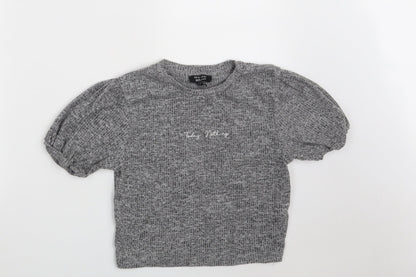 New Look Girls Grey  Polyester Cropped Blouse Size 12-13 Years Round Neck