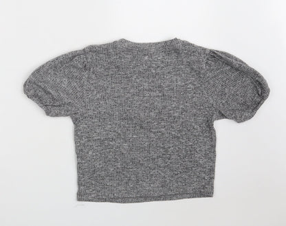 New Look Girls Grey  Polyester Cropped Blouse Size 12-13 Years Round Neck