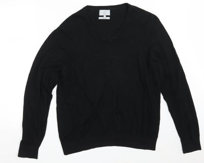 Marks and Spencer Mens Black V-Neck  Cotton Pullover Jumper Size L