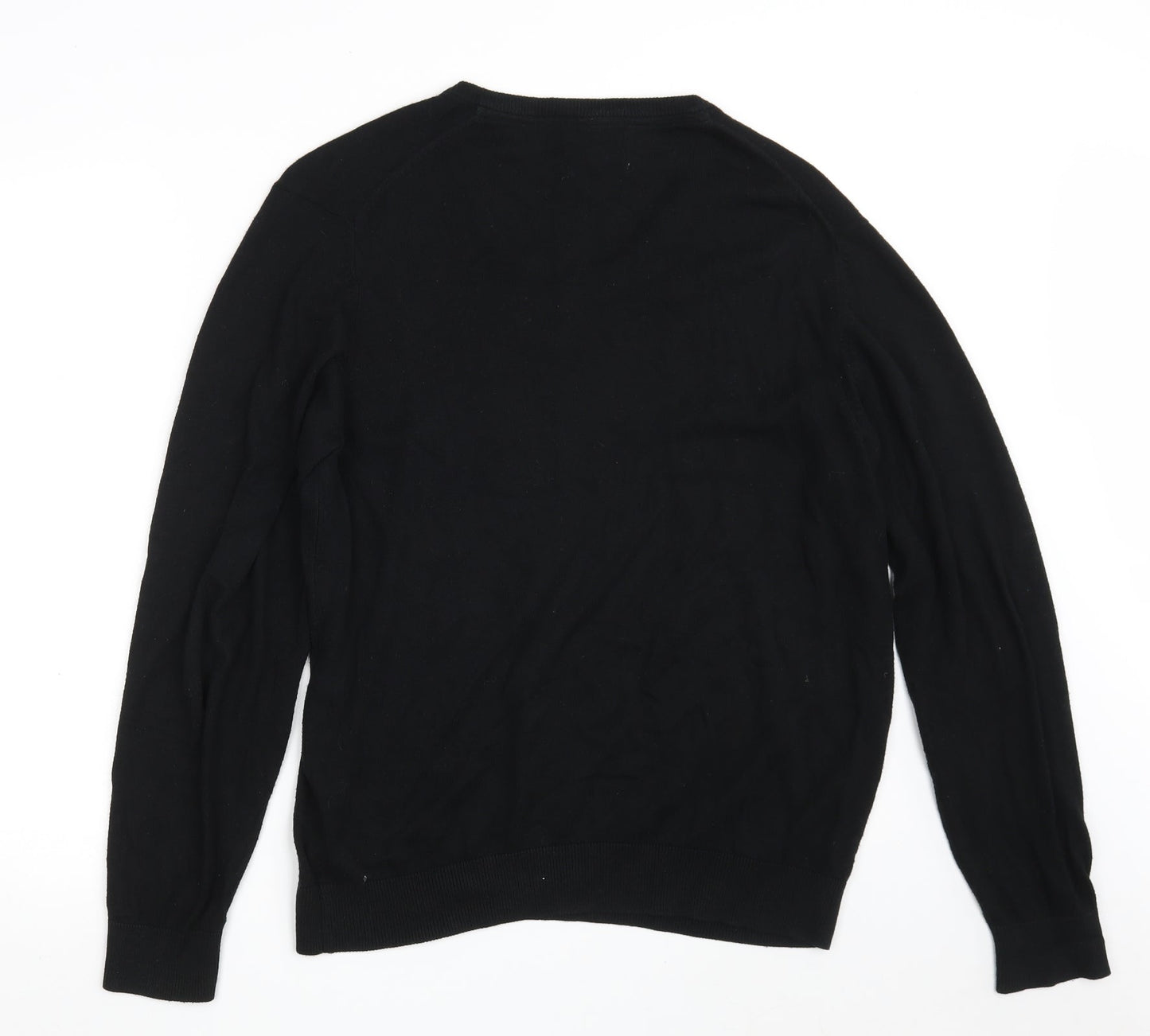 Marks and Spencer Mens Black V-Neck  Cotton Pullover Jumper Size L