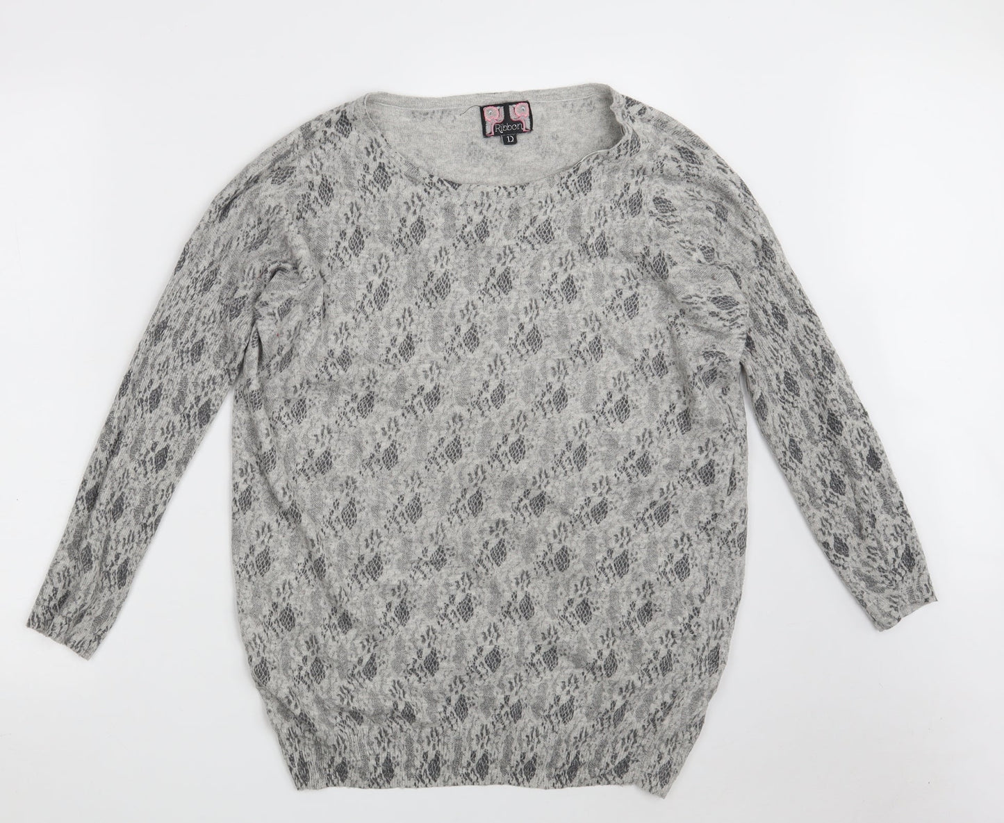 Womens UK Size 12 Ribbon Grey Pullover Jumper