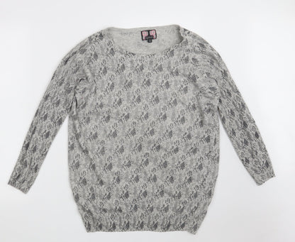 Womens UK Size 12 Ribbon Grey Pullover Jumper