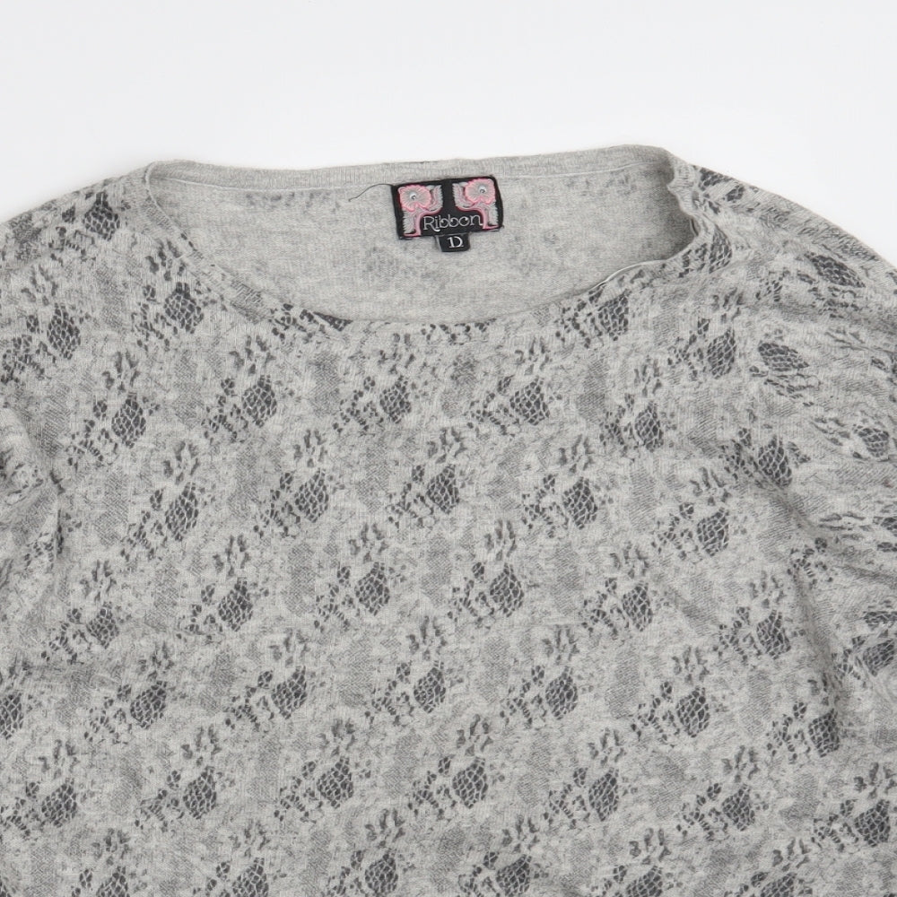 Womens UK Size 12 Ribbon Grey Pullover Jumper