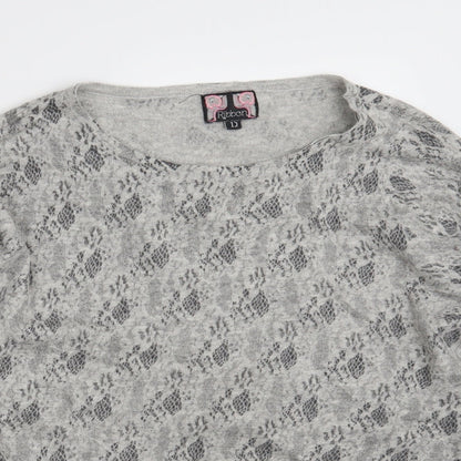 Womens UK Size 12 Ribbon Grey Pullover Jumper