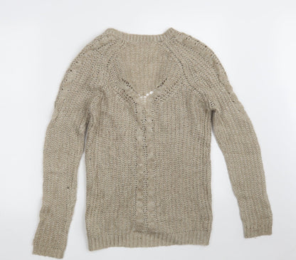 Womens UK Size 8 Krisp Beige Cardigan Jumper