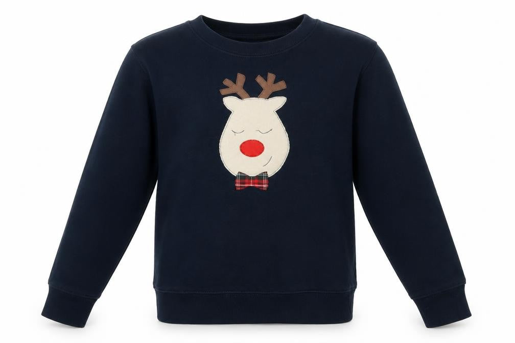 Front view of NOT FOR PONIES girls’ blue cotton pullover sweatshirt, size 7-8, years - christmas