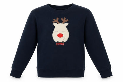 Front view of NOT FOR PONIES girls’ blue cotton pullover sweatshirt, size 7-8, years - christmas