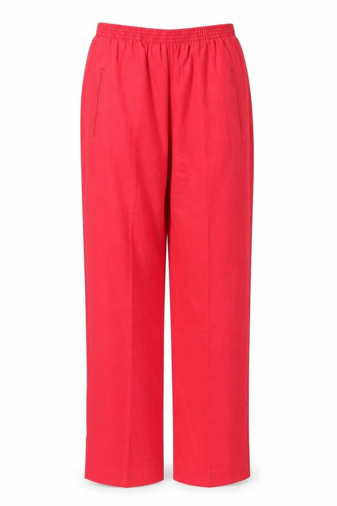 Front view of Jantzen women’s red polyester trousers, size UK 10, 30-inch leg regular