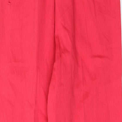 Close-up detail of Jantzen women’s red polyester trousers, size UK 10, 30-inch leg regular