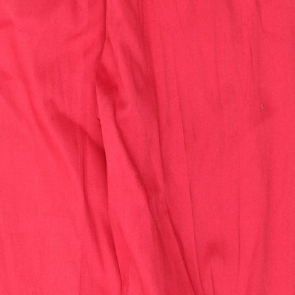 Brand and care label for Jantzen women’s red polyester trousers, size UK 10, 30-inch leg regular