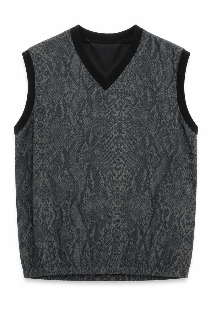 Front view of Sunderland of Scotland women’s green animal print polyester pullover tank, size M, v-neck pullover