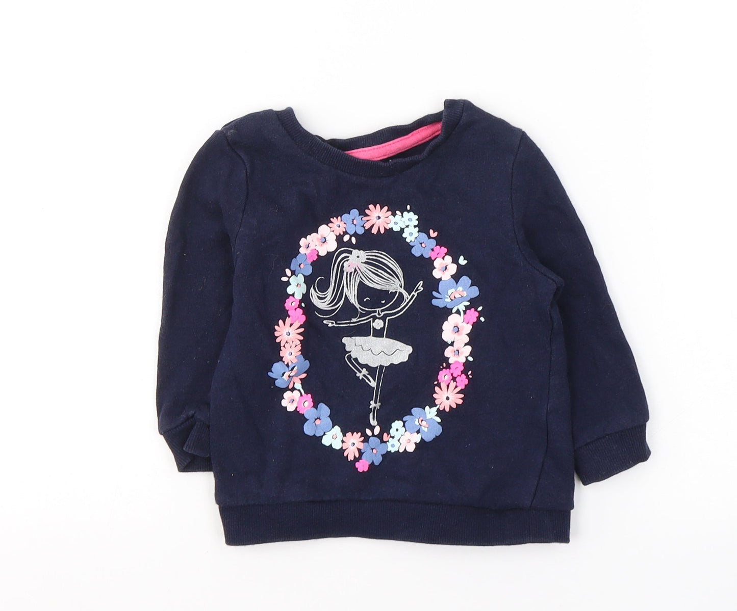 Baby Girls Blue  Cotton Pullover Casual Size 9-12 Months Round Neck Pullover